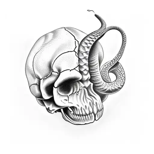 Snake's Skull on fire tattoo design idea