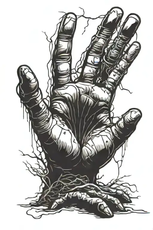 A HAND REACHES OUT OF THE GROUND tattoo design idea