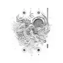 A stoic philosopher surrounded by swirling psychedelic patterns tattoo design idea