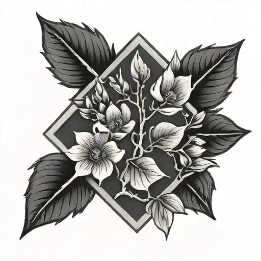 small tree, flower, arrow and firefighter emblem tattoo design idea