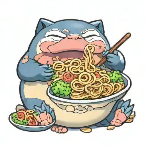 snorlax eating a bowl of ramen tattoo design idea