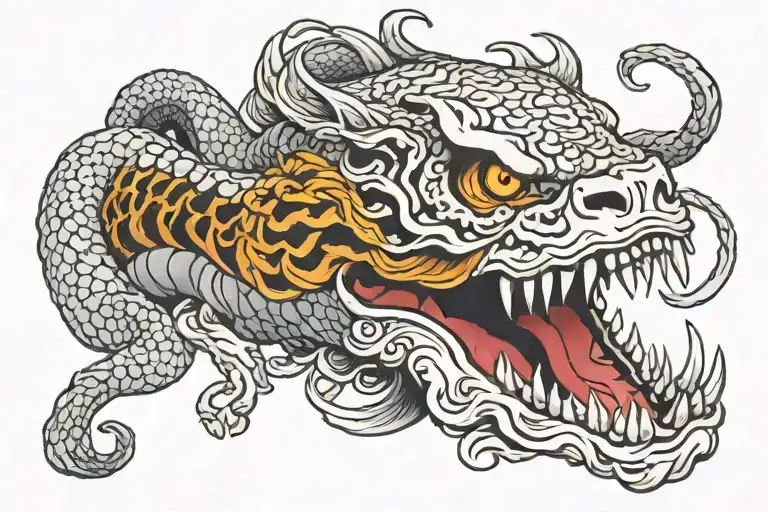 tiger dragon snake fish skull tattoo design idea