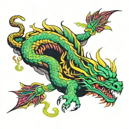 neon yakuza dragon sleeve tattoo design idea