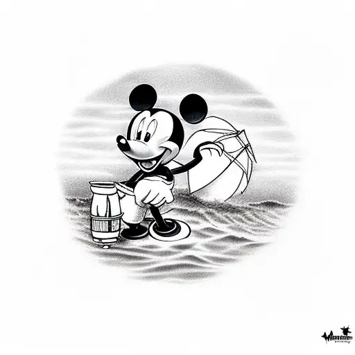 Mickey Mouse sitting in beach chair tattoo design idea