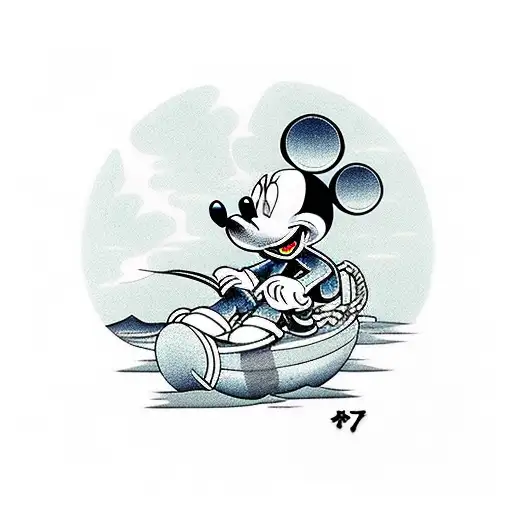 Mickey Mouse sitting in beach chair tattoo design idea