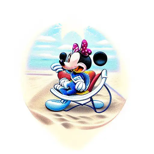 Mickey Mouse sitting in beach chair tattoo design idea