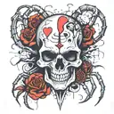 broken skull surrounded by spiders with heart inside broken skull  tattoo design idea