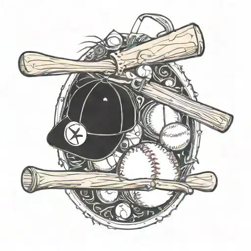 Combine elements of baseball equipment (bat, ball, glove) with the half zia symbol in a unique and cohesive design tattoo design idea