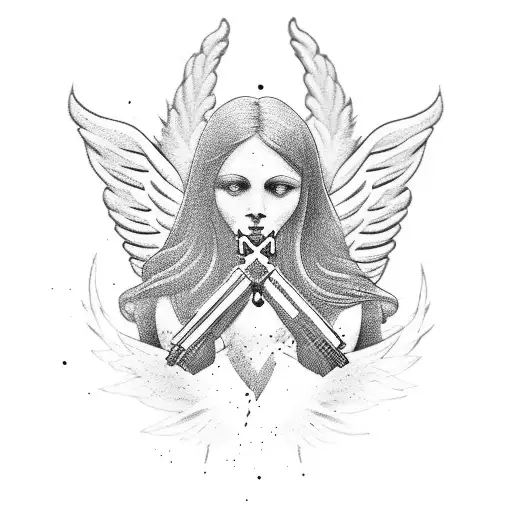 falled angel with ak 47minimalistic tattoo tattoo design idea