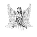 falled angel with ak 47minimalistic tattoo tattoo design idea