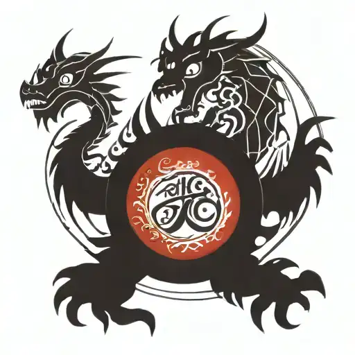 the year 2000 with minimalist dragon around it   tattoo design idea