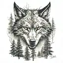devil wolf in a forest tattoo design idea