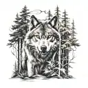 devil wolf in a forest tattoo design idea