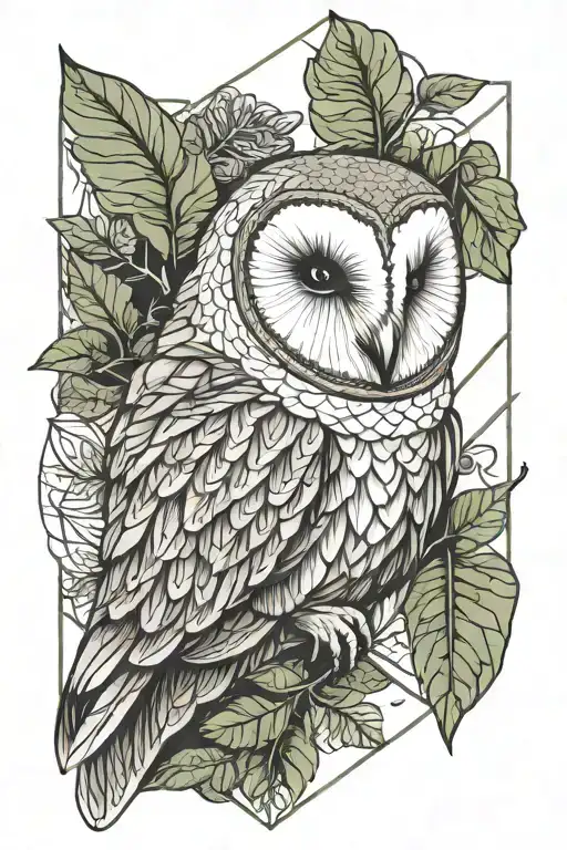 barn owl made of leaves  tattoo design idea
