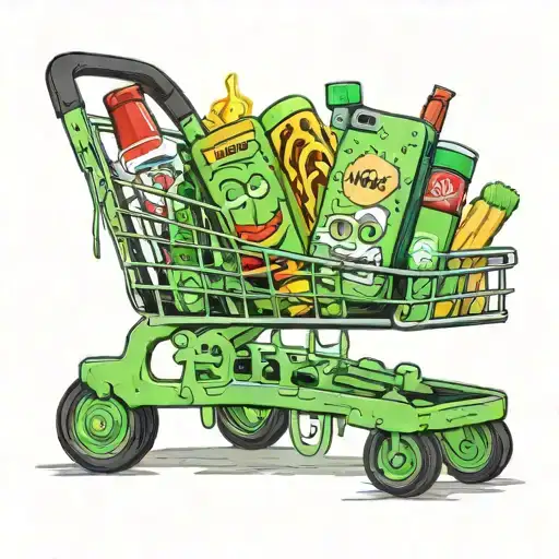 Supermarket trolley with iPhone box, McDonald's bag inside slime tattoo design idea