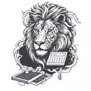 A mythical creature combining a majestic animal with elements of accounting, such as a lion with a calculator for a mane tattoo design idea