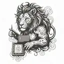 A mythical creature combining a majestic animal with elements of accounting, such as a lion with a calculator for a mane tattoo design idea