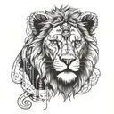 A mythical creature combining a majestic animal with elements of accounting, such as a lion with a calculator for a mane tattoo design idea