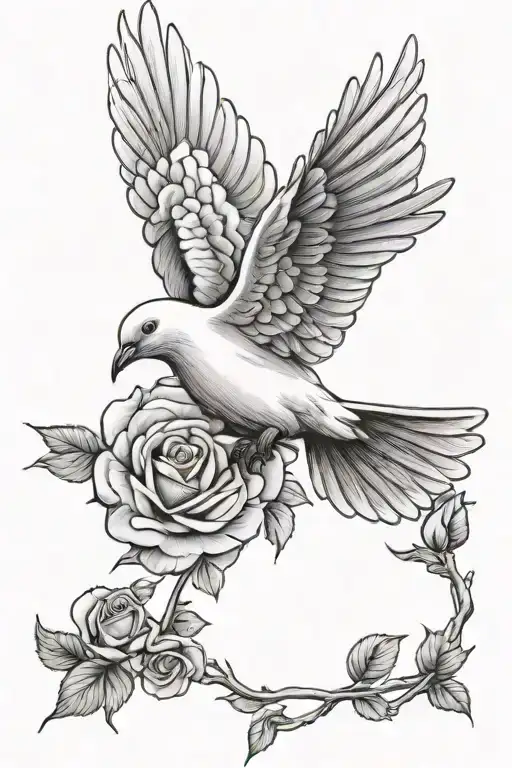 dove flying rose tattoo design idea