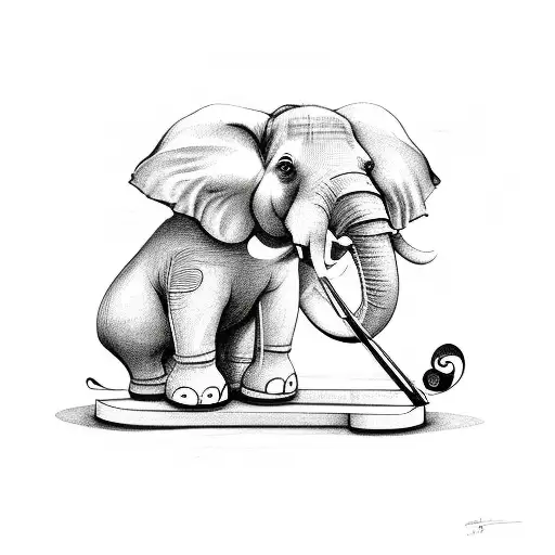 violin and elephant tattoo design idea