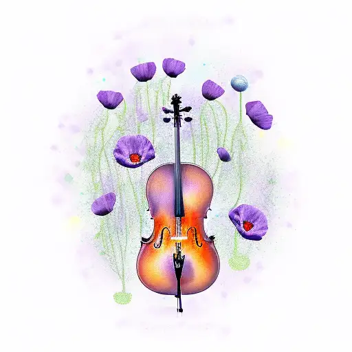 Cello  with lavender and poppies tattoo design idea