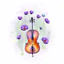 Cello  with lavender and poppies tattoo design idea