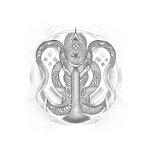 Create a dotwork tattoo featuring the ikenga alusi symbol and a snake tattoo design idea