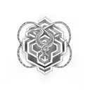 Create a dotwork tattoo featuring the ikenga alusi symbol and a snake tattoo design idea
