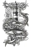 Can you draw a tattoo with an aggressive shark, a map, an anchor and a lighthouse? tattoo design idea