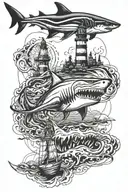 Can you draw a tattoo with an aggressive shark, a map, an anchor and a lighthouse? tattoo design idea