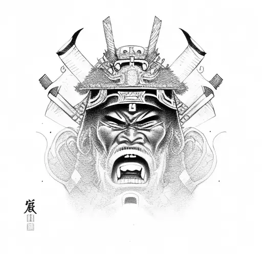 Samurai man realism face  tattoo design idea