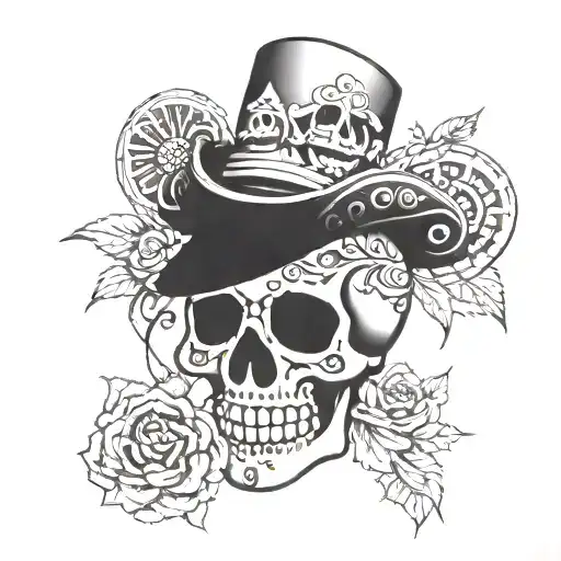 sugar skull skeleton with Mickey Mouse pirate hat  tattoo design idea