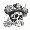 sugar skull skeleton with Mickey Mouse pirate hat  tattoo design idea