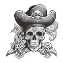sugar skull skeleton with Mickey Mouse pirate hat  tattoo design idea