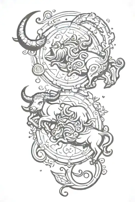 Aquarius and Taurus zodiac symbol tattoo design idea