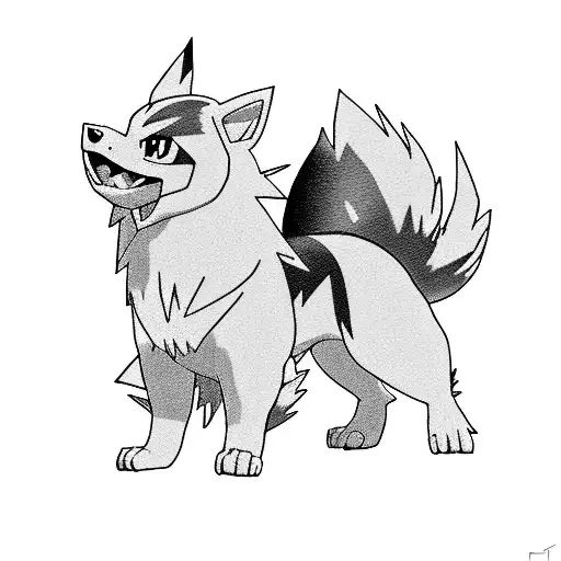 Pokemon Arcanine Black and White with Firey fur tattoo design idea
