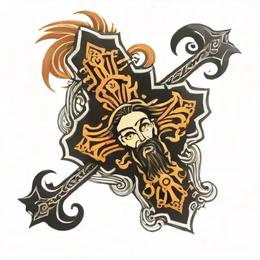 Asian-Hispanic mix with Jesus Cross with tribal area  tattoo design idea