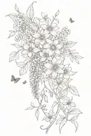 willow branches with wisteria mixed with daisies and sunflowers and butterflies tattoo design idea