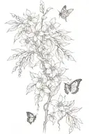 willow branches with wisteria mixed with daisies and sunflowers and butterflies tattoo design idea