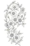 willow branches with daisies and sunflowers tattoo design idea