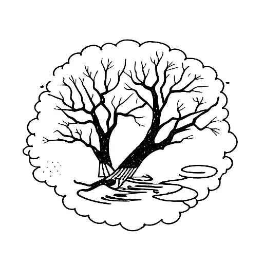 stick figure slacklining between 2 trees tattoo design idea