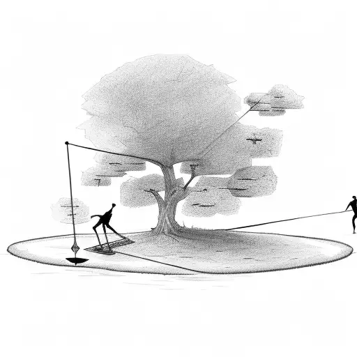 stick figure slacklining between 2 trees tattoo design idea