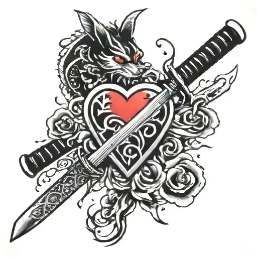 katana with pierced heart   tattoo design idea
