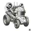 Incorporate a tank and a racing helmet in a bold and dynamic design tattoo design idea