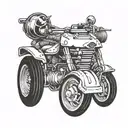 Incorporate a tank and a racing helmet in a bold and dynamic design tattoo design idea