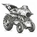 Incorporate a tank and a racing helmet in a bold and dynamic design tattoo design idea