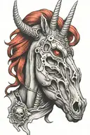 black skeletor unicorn with red mane tattoo design idea