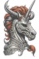 black skeletor unicorn with red mane tattoo design idea