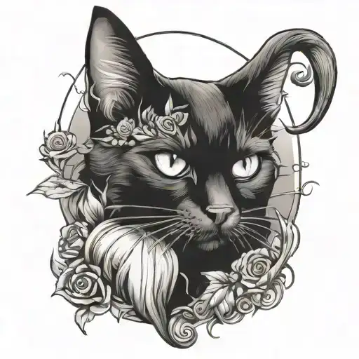 black cat with witchy style tattoo tattoo design idea