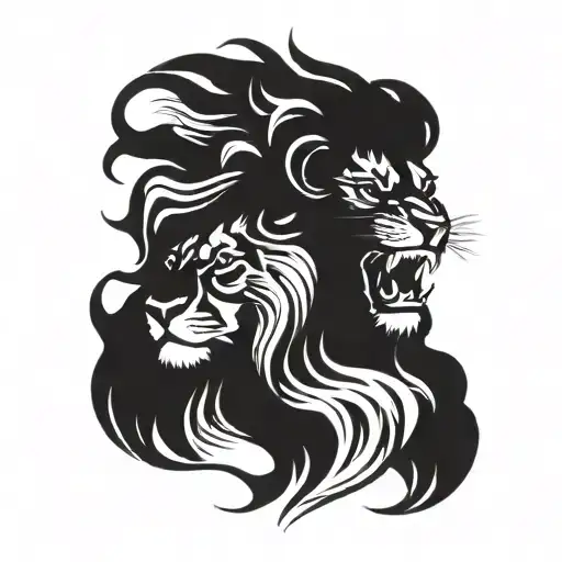 A lion's head made of flames all those who wander ai human tattoo design idea